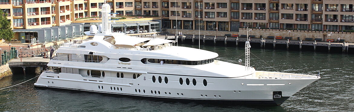 White superyacht docked Sydney Harbour