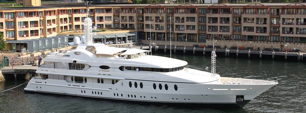 White Superyacht Docked Sydney Harbour